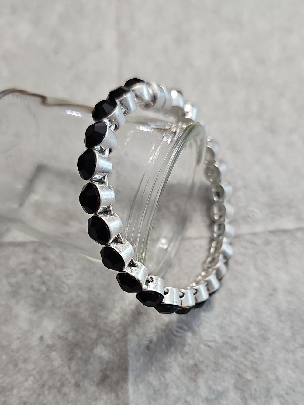 Silver-Tone Black Crystal Plunder Bangle Bracelet